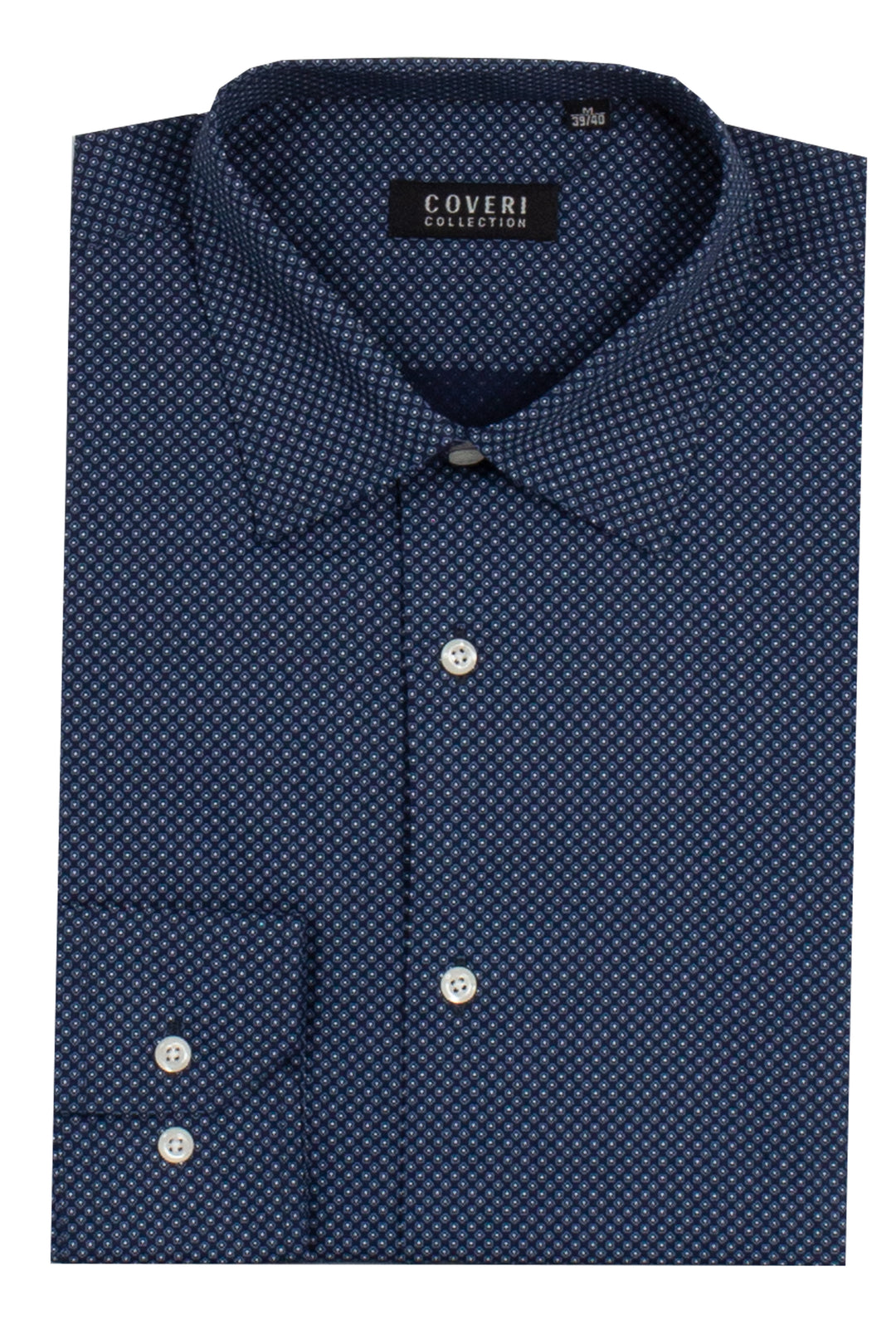 Camicia manica lunga in puro cotone microfantasia con vestibilità semi slim fit