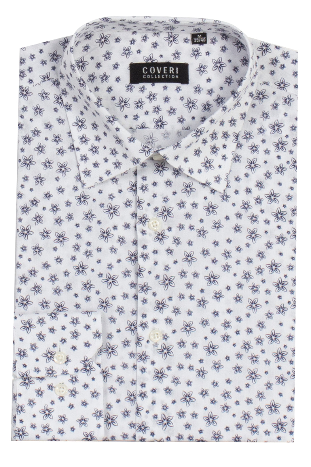 Camicia manica lunga in puro cotone microfantasia con vestibilità semi slim fit