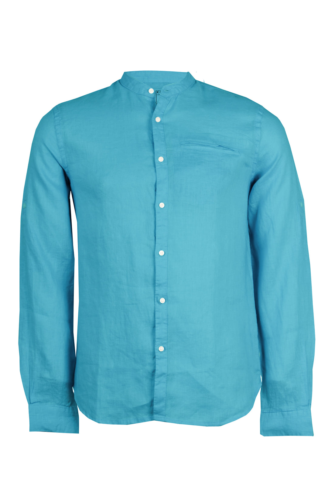 Camicia collo coreana in puro lino tinta unita