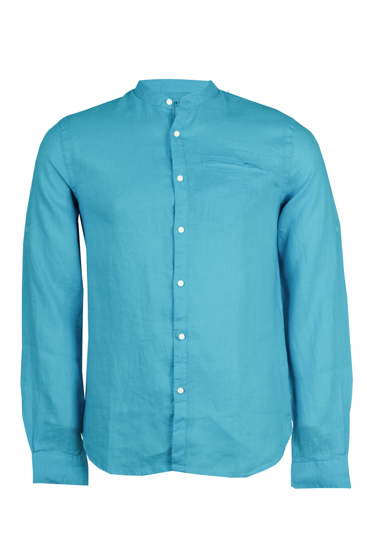 Camicia collo coreana in puro lino tinta unita