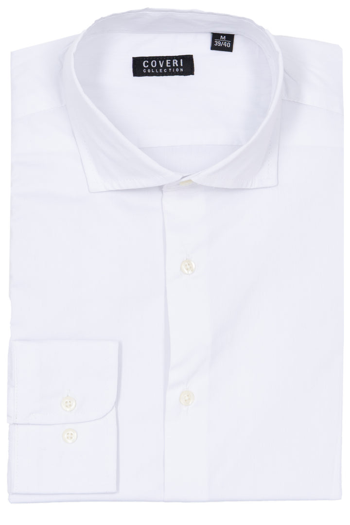 Camicia tinta unita collo francese in cotone elasticizzato