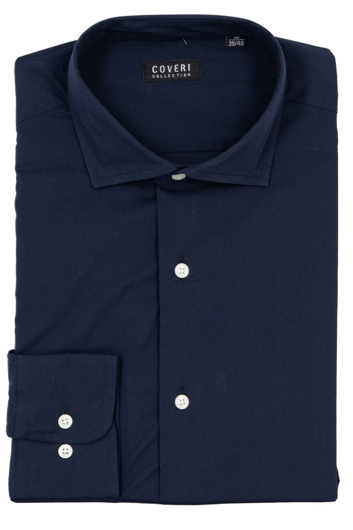 Camicia tinta unita collo francese in cotone elasticizzato