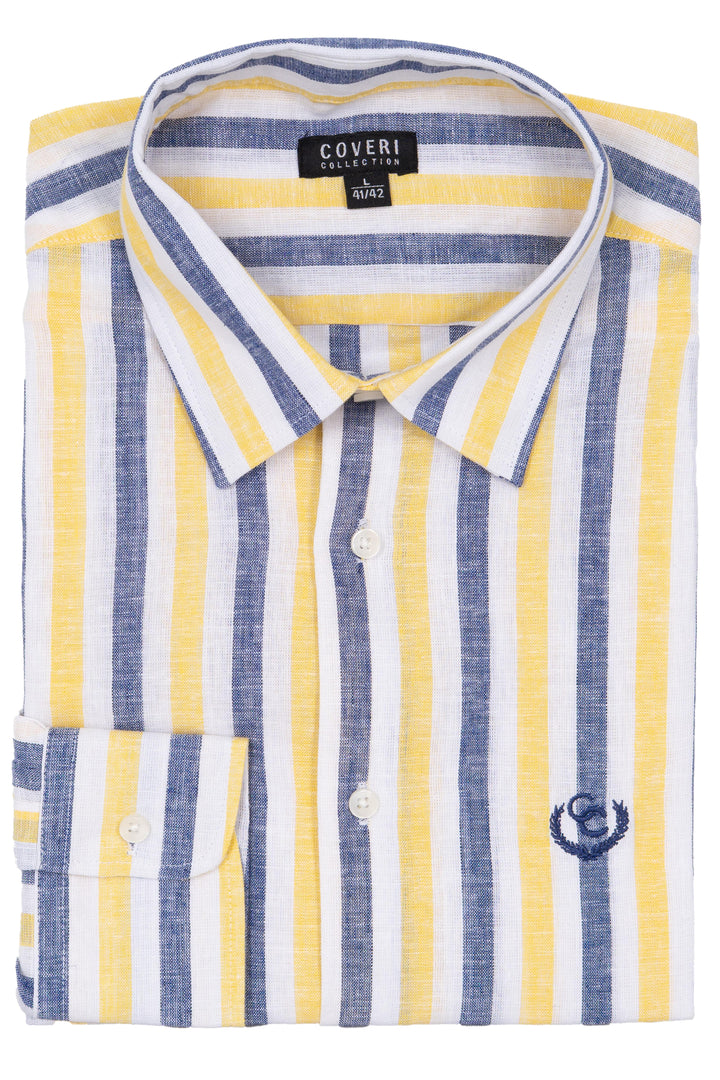 C97 -- Camicia manica lunga in misto lino a righe con collo classico