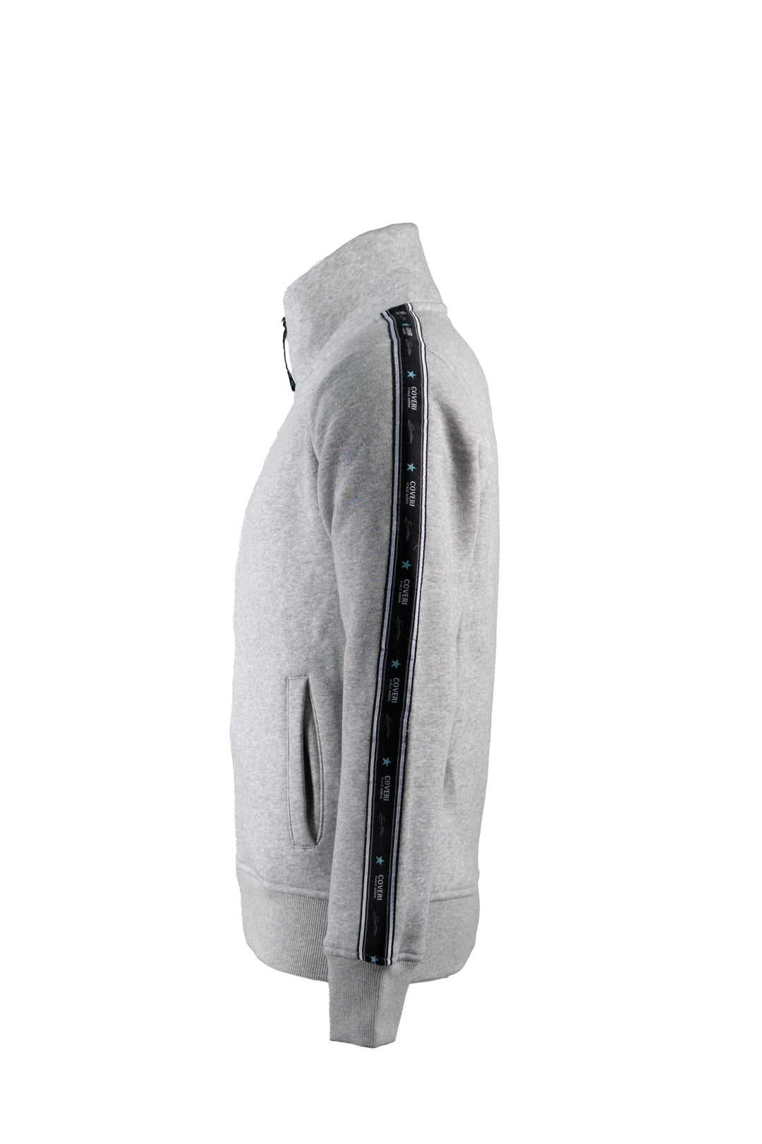 Felpa uomo tinta unita full zip con fasce brandizzate laterali