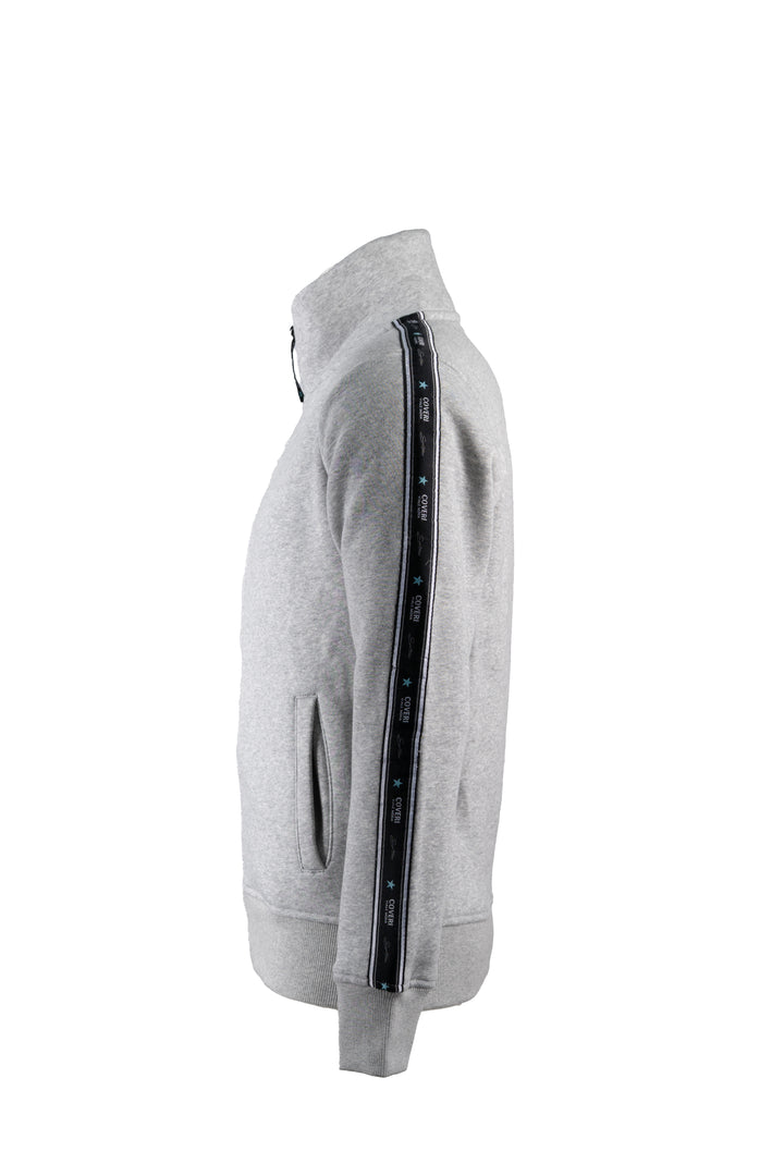 Felpa uomo tinta unita full zip con fasce brandizzate laterali