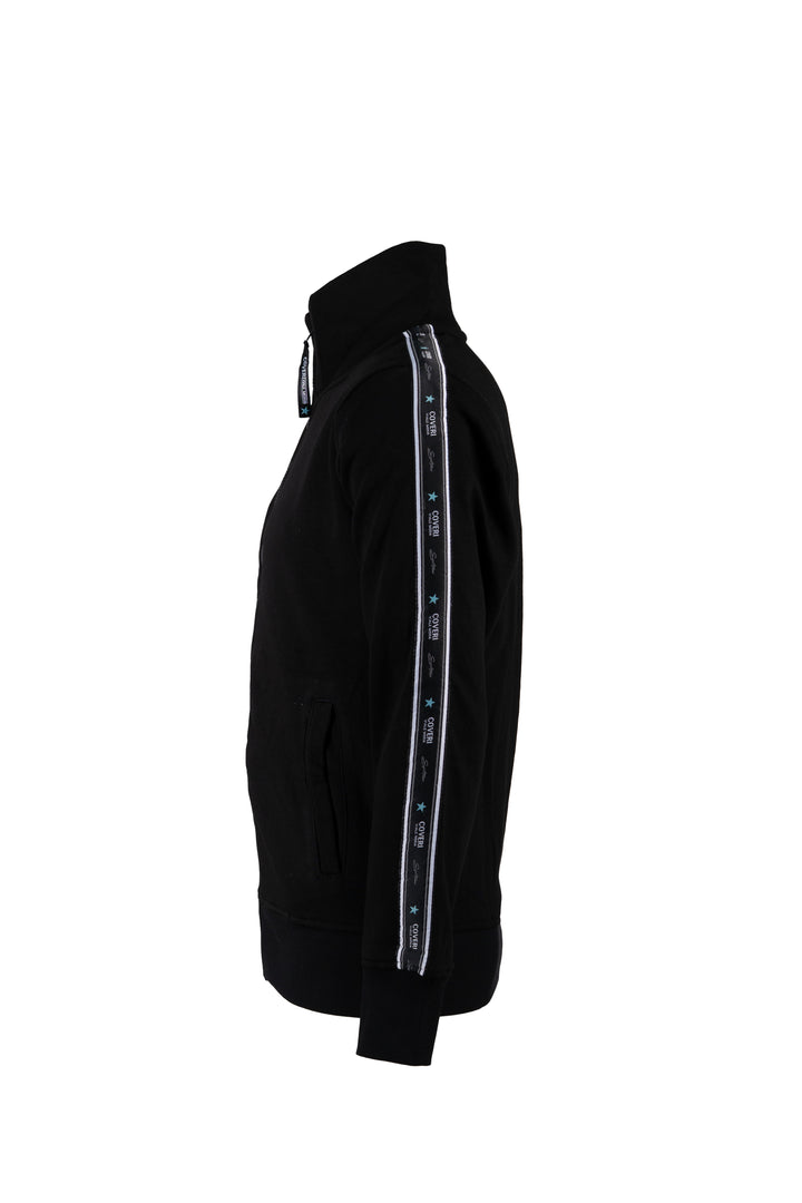 Felpa uomo tinta unita full zip con fasce brandizzate laterali