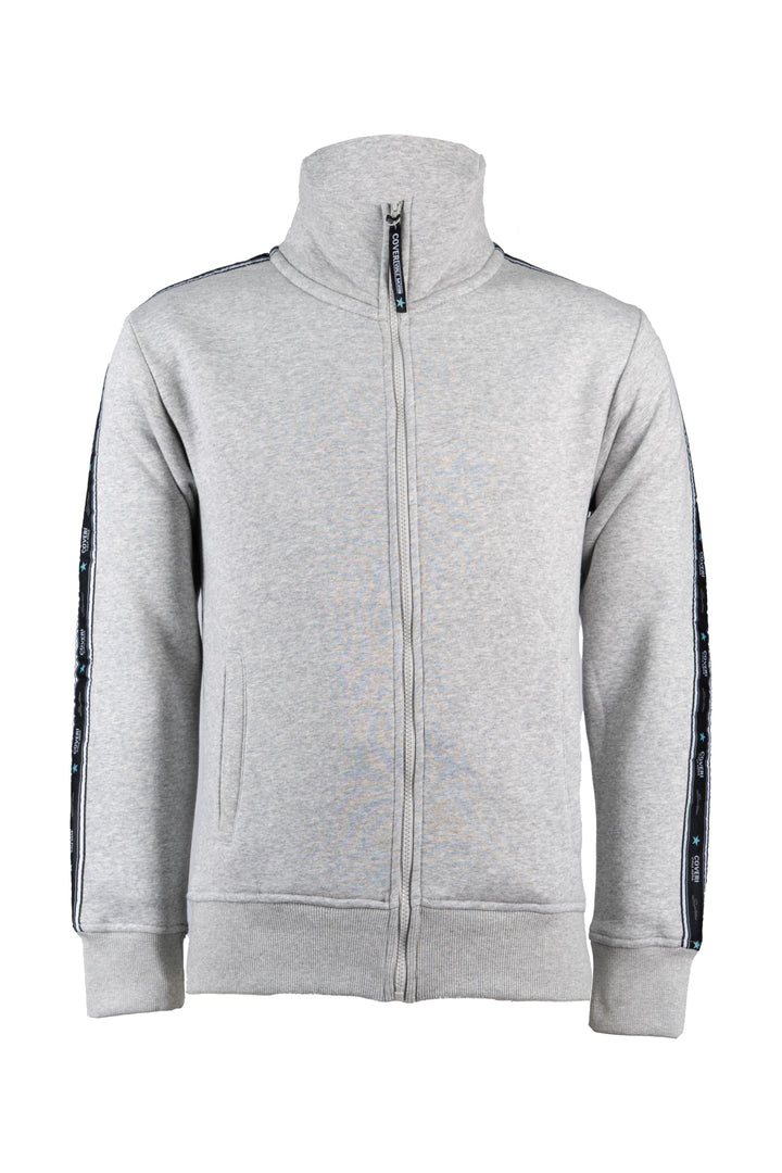Felpa uomo tinta unita full zip con fasce brandizzate laterali