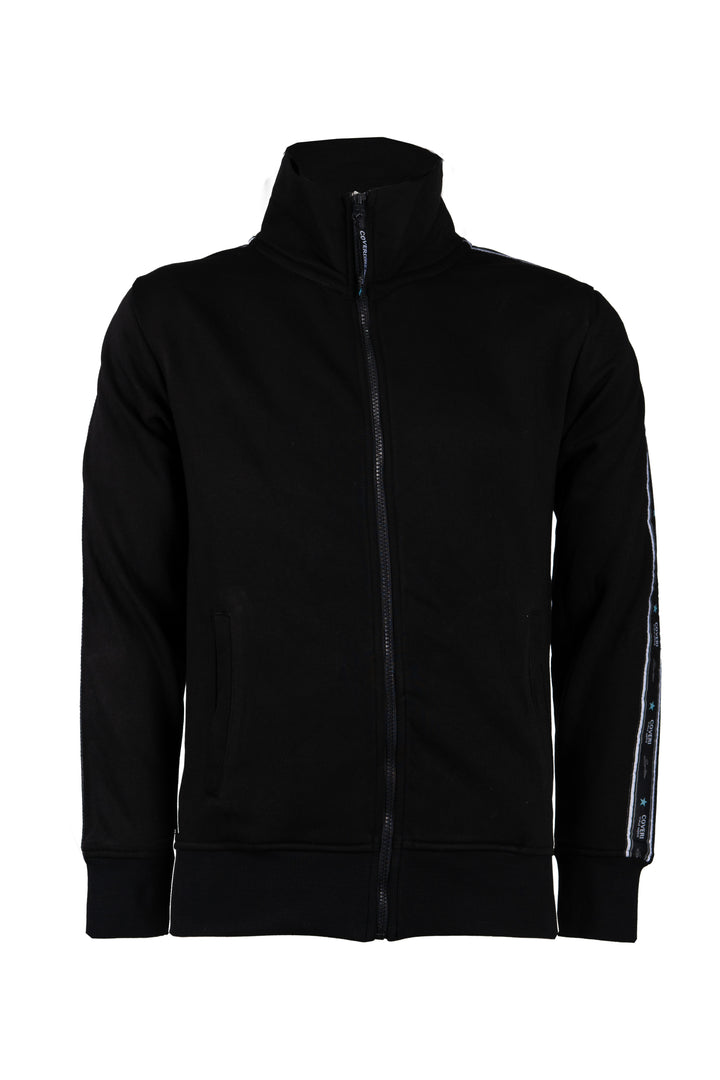 Felpa uomo tinta unita full zip con fasce brandizzate laterali