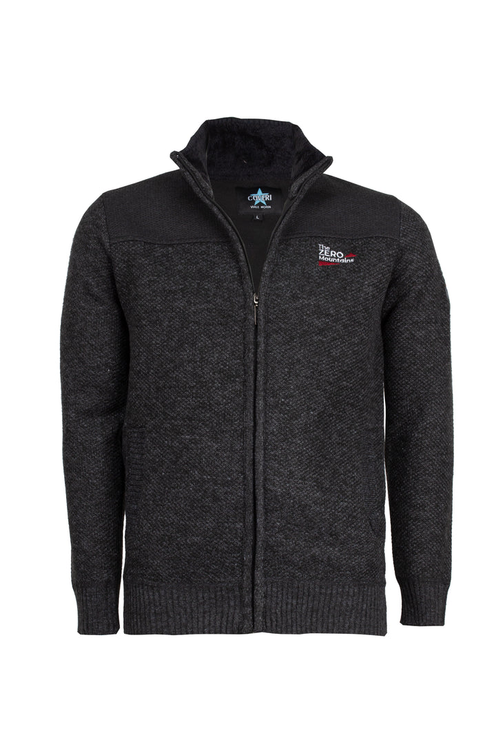 Pullover uomo con zip intera con patch e ricamo foderato internamente in pile