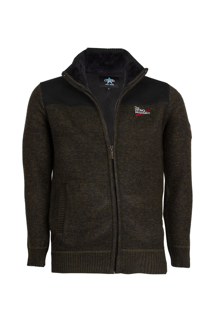 Pullover uomo con zip intera con patch e ricamo foderato internamente in pile