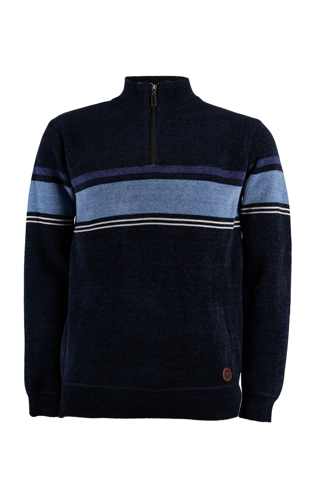 Pullover uomo Coveri Viale Morin collo mezza zip in ciniglia con fantasia a fasce foderato in pile
