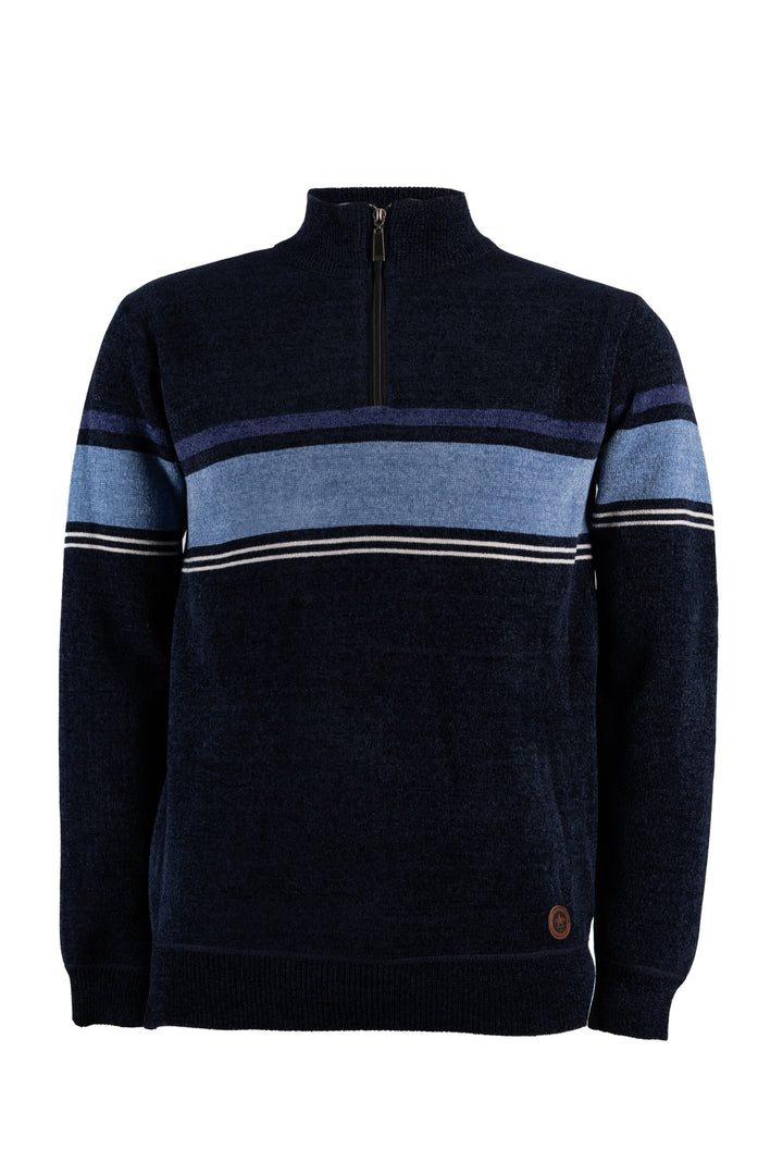 Pullover uomo Coveri Viale Morin collo mezza zip in ciniglia con fantasia a fasce foderato in pile