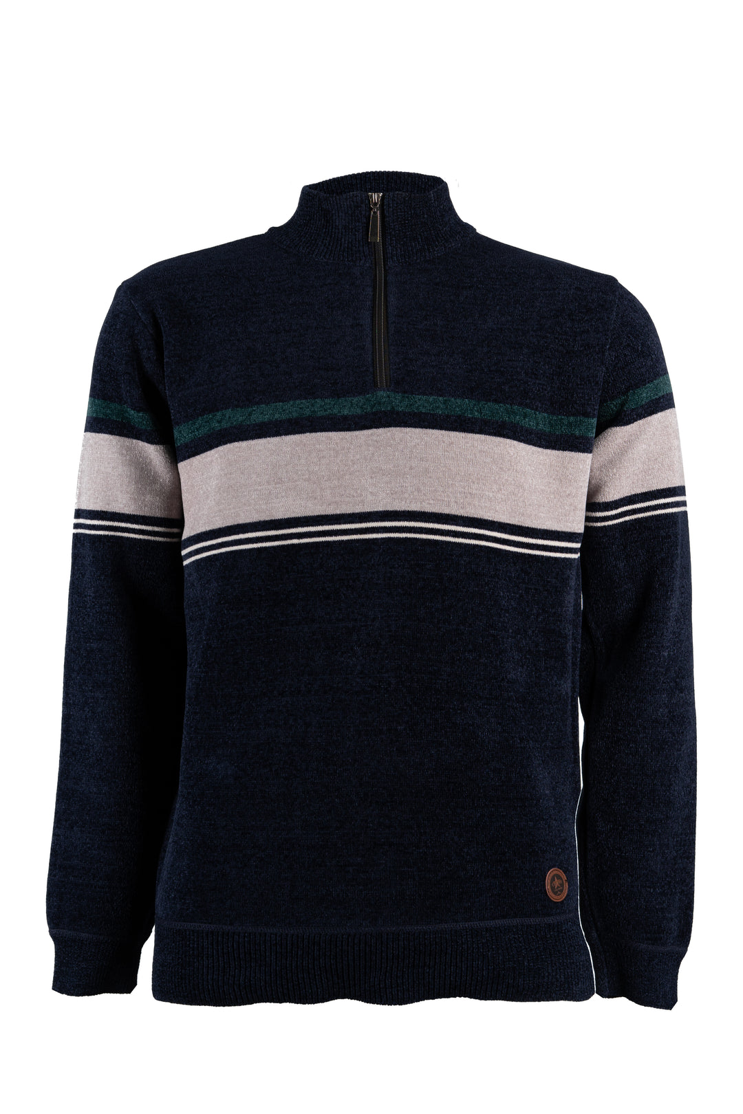 Pullover uomo Coveri Viale Morin collo mezza zip in ciniglia con fantasia a fasce foderato in pile