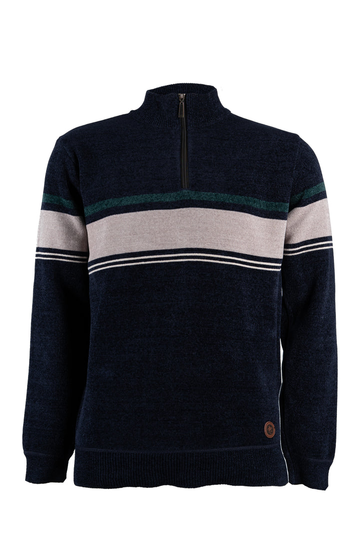 Pullover uomo Coveri Viale Morin collo mezza zip in ciniglia con fantasia a fasce foderato in pile