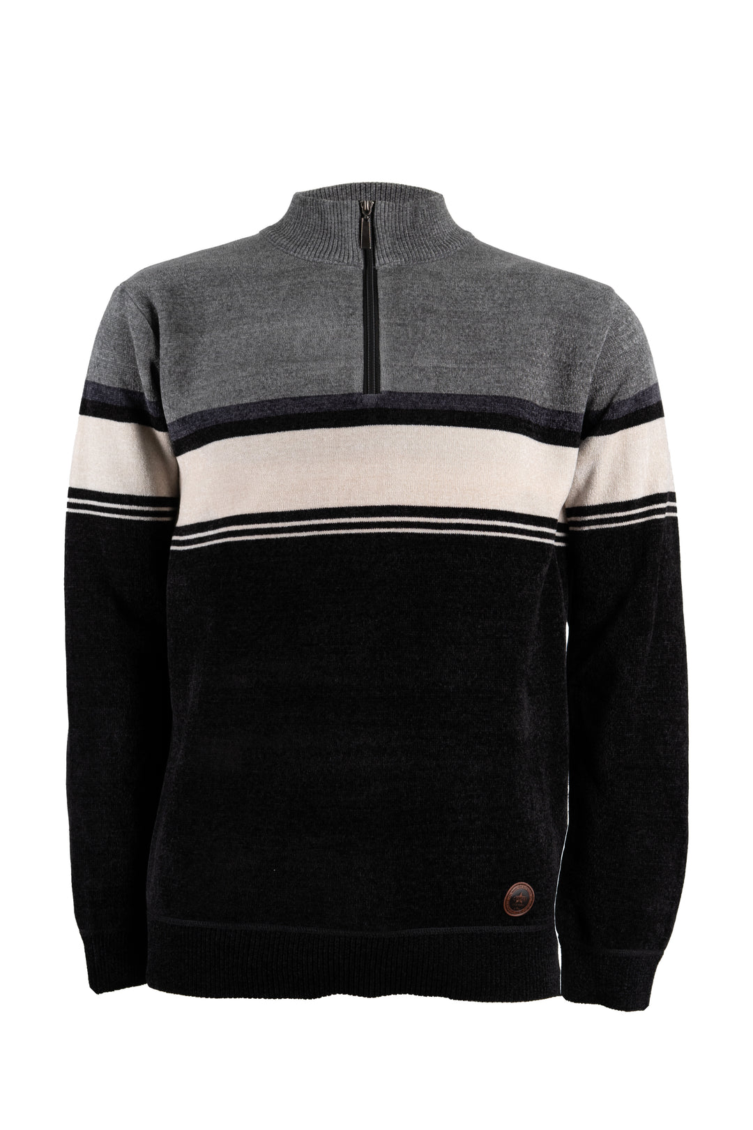 Pullover uomo Coveri Viale Morin collo mezza zip in ciniglia con fantasia a fasce foderato in pile