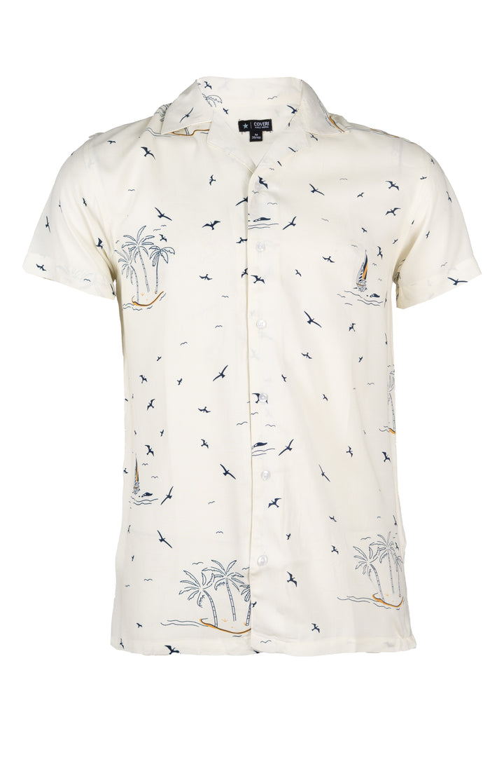 Camicia uomo Coveri Collection manica corta in pura viscosa con stampa tropical all over