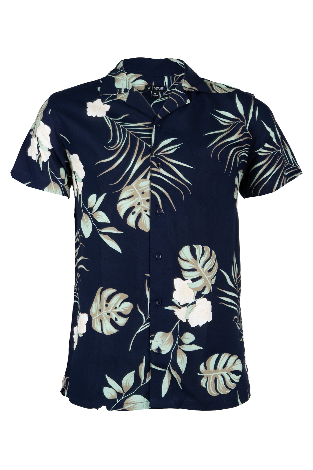 Camicia uomo Coveri Collection manica corta in pura viscosa con stampa tropical all over