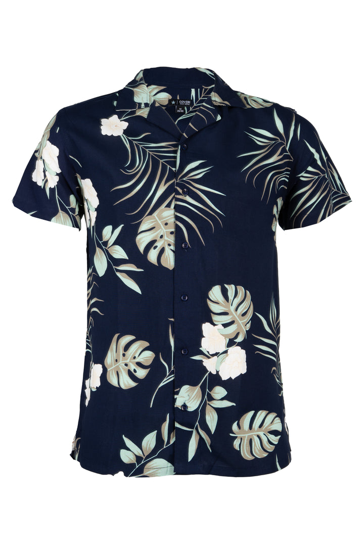 Camicia uomo Coveri Collection manica corta in pura viscosa con stampa tropical all over