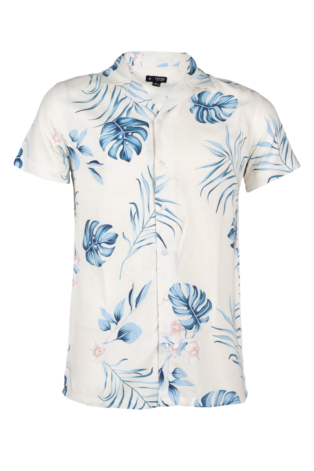 Camicia uomo Coveri Collection manica corta in pura viscosa con stampa tropical all over