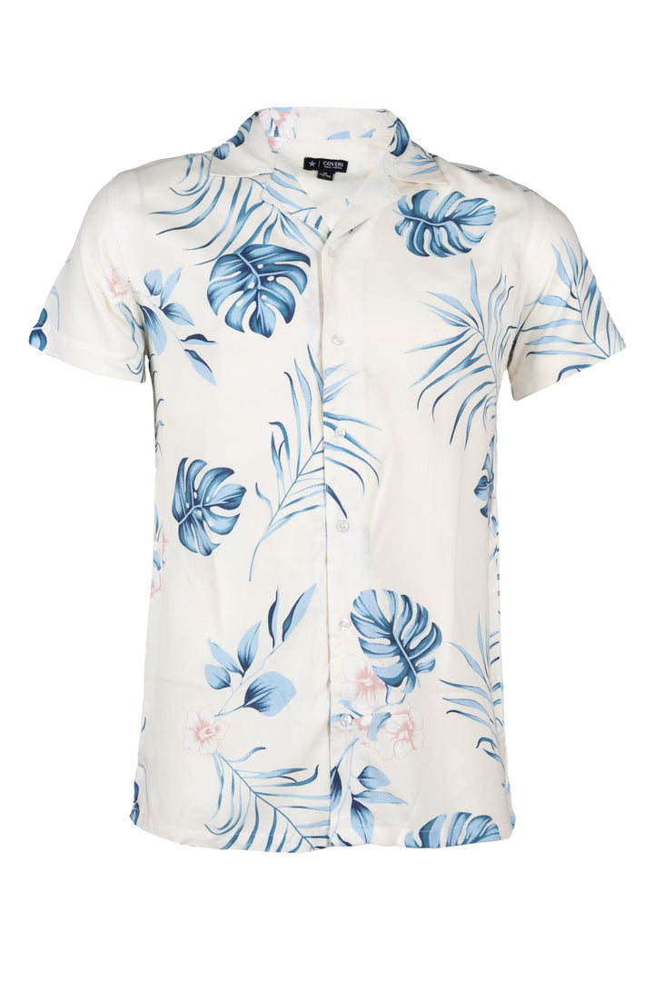 Camicia uomo Coveri Collection manica corta in pura viscosa con stampa tropical all over