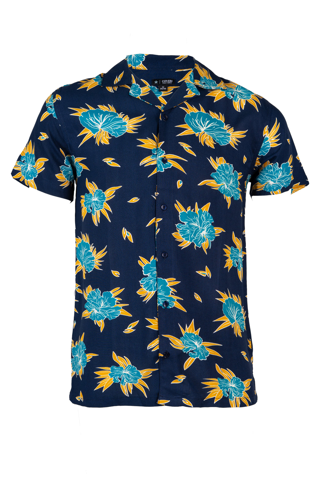 Camicia uomo Coveri Collection manica corta in pura viscosa con stampa tropical all over