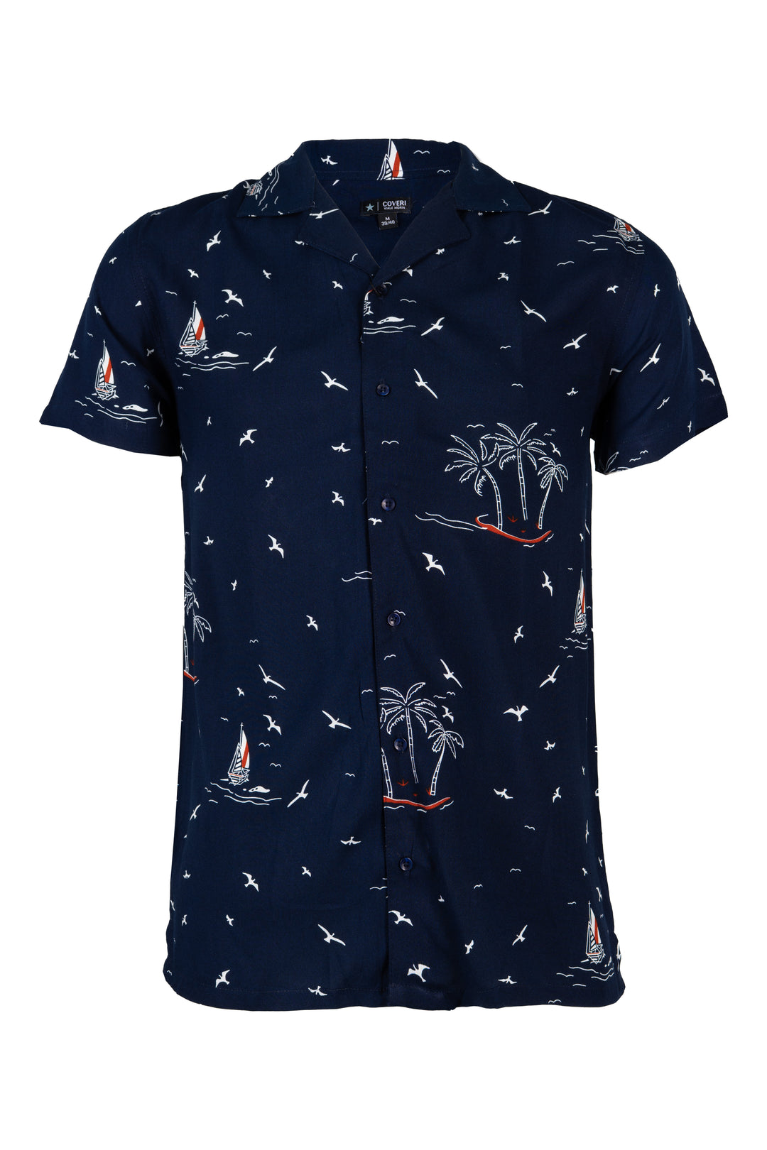 Camicia uomo Coveri Collection manica corta in pura viscosa con stampa tropical all over