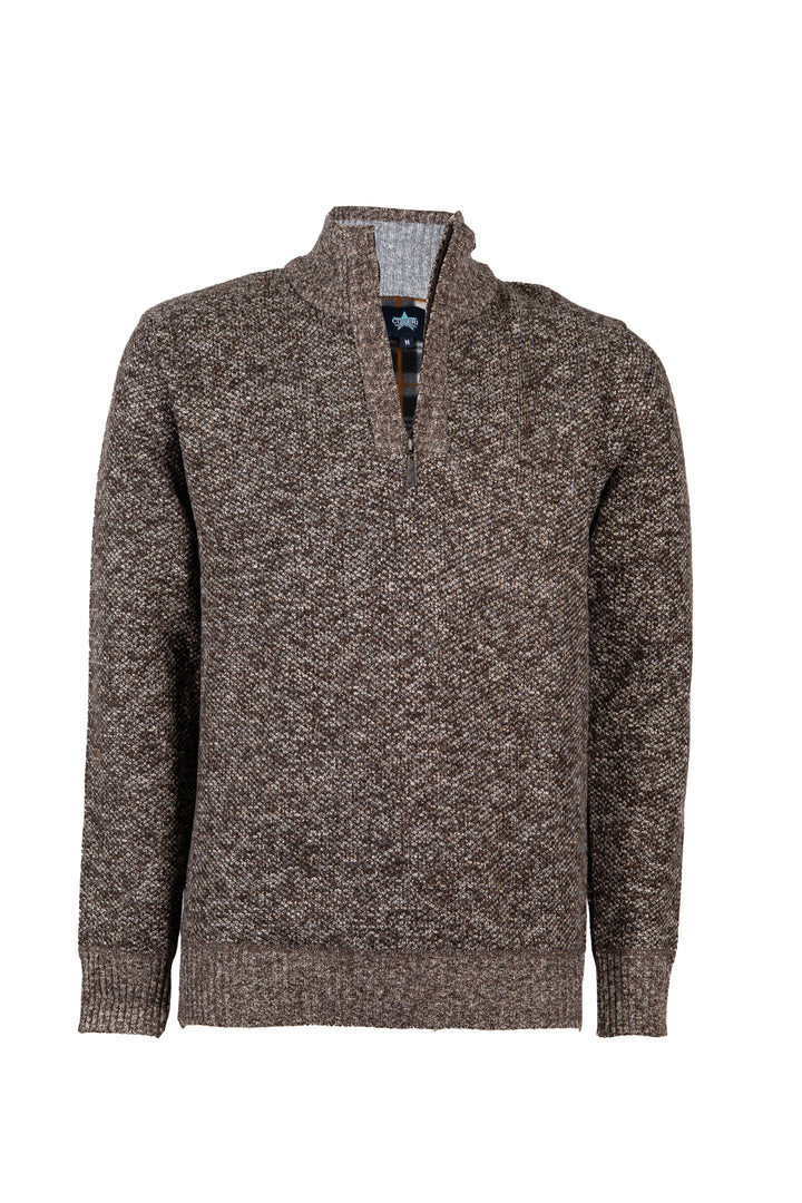 Pullover uomo mezza zip melangiato con interno in pile fantasia