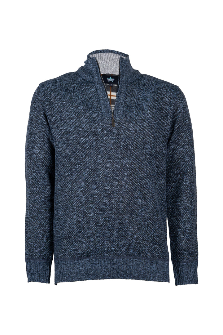 Pullover uomo mezza zip melangiato con interno in pile fantasia