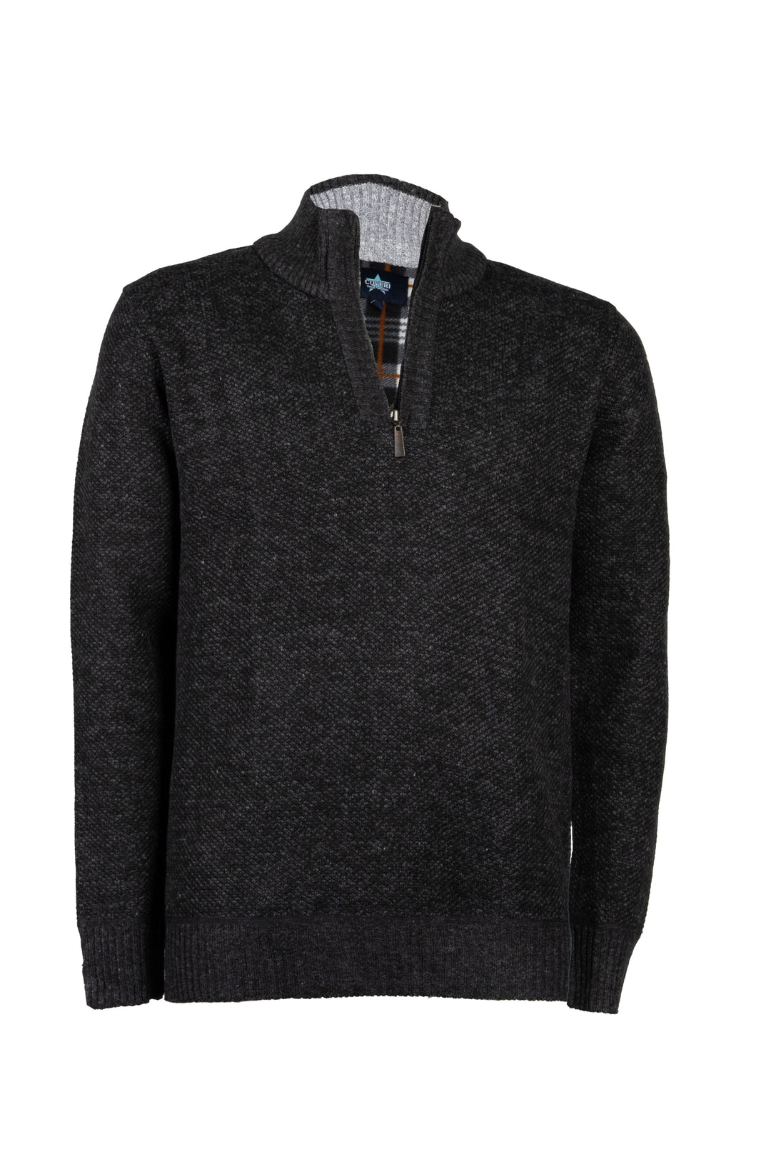 Pullover uomo mezza zip melangiato con interno in pile fantasia