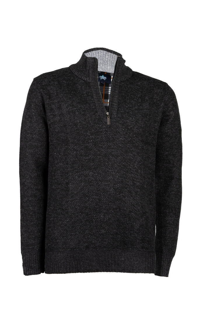 Pullover uomo mezza zip melangiato con interno in pile fantasia