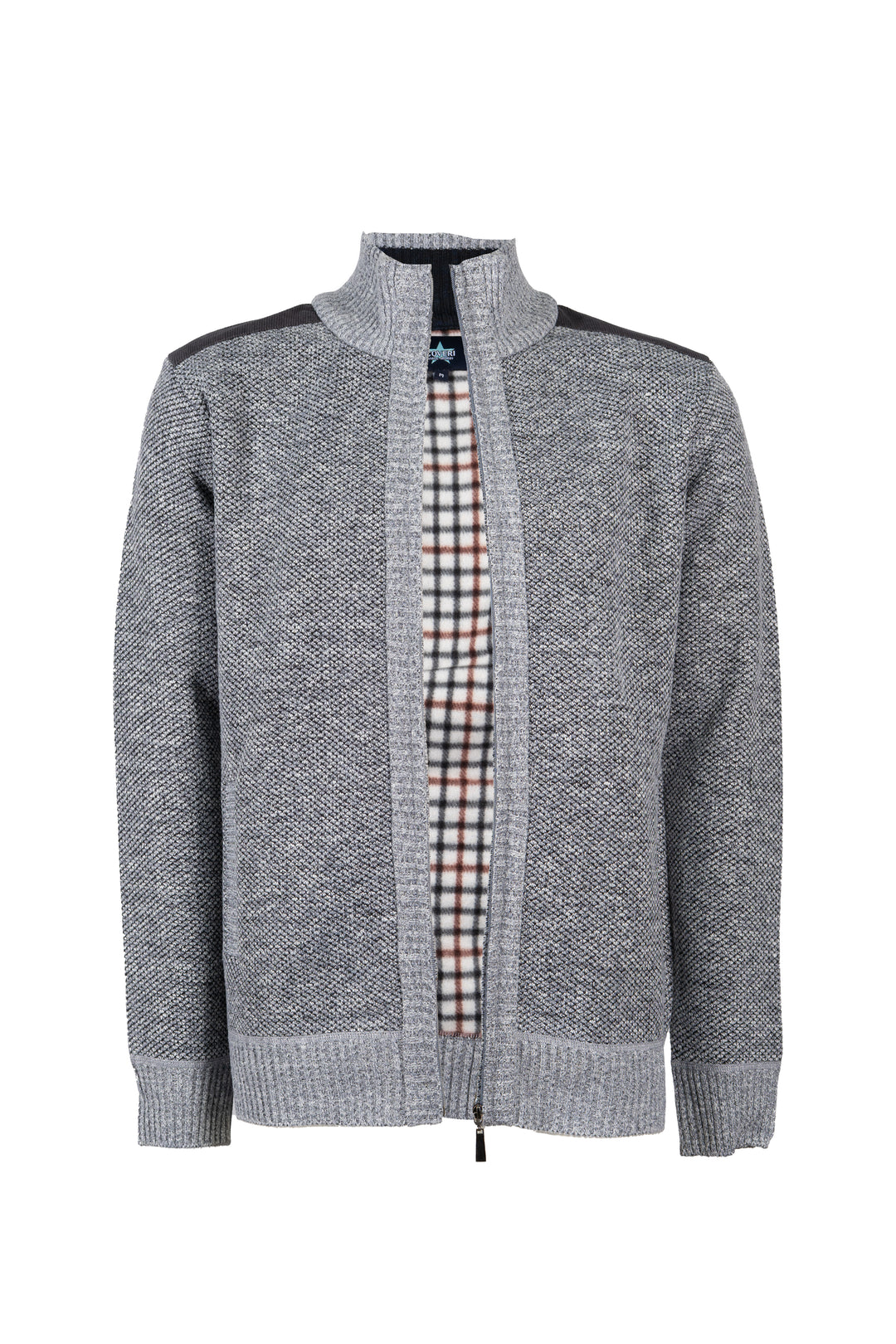 Pullover / giacca full zip foderato in pile a quadri con interno collo in contrasto