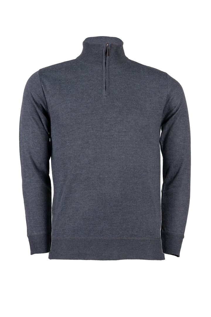 Pullover uomo collo alto con mezza zip e lavorazione a fasce