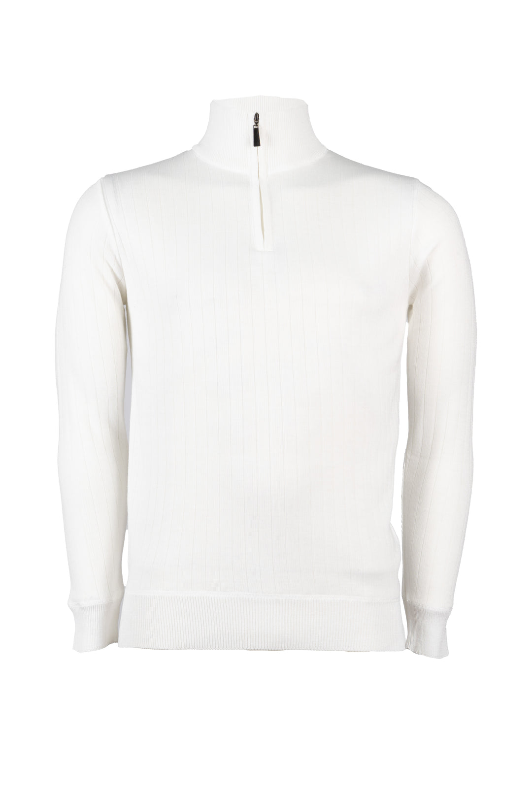 Pullover uomo collo alto con mezza zip e lavorazione a fasce