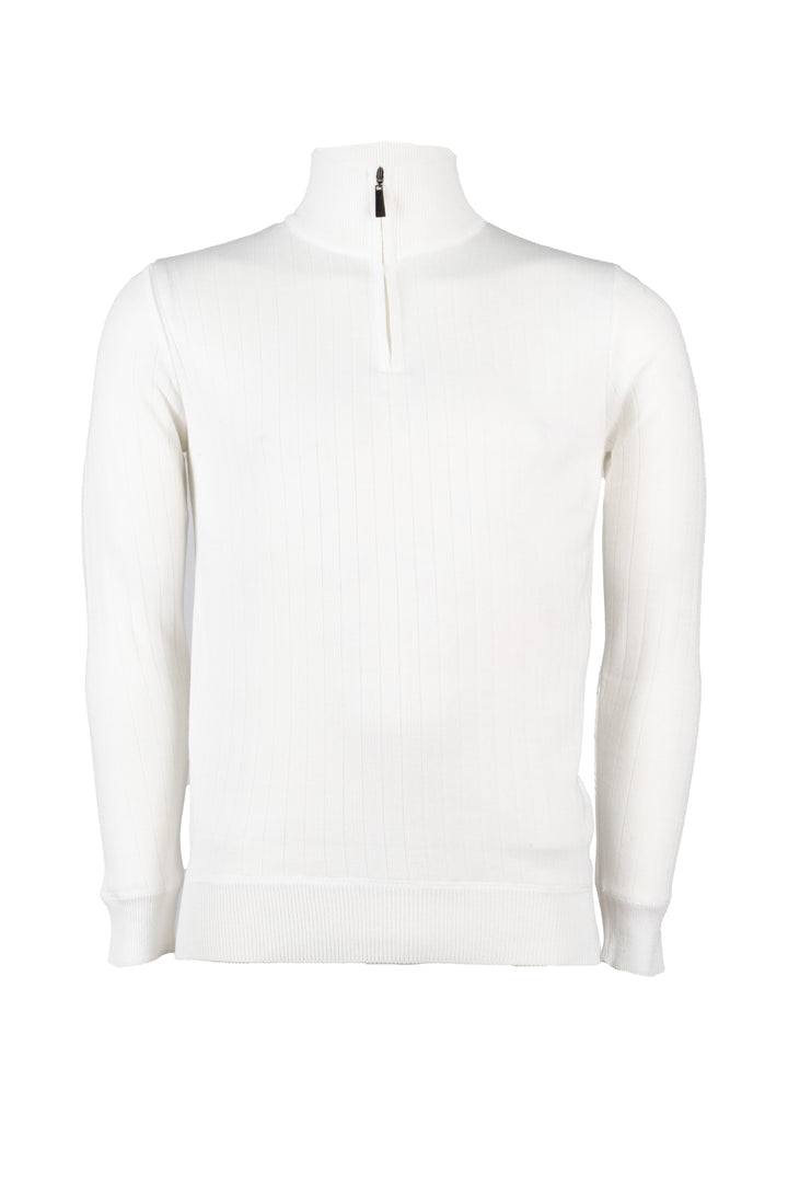 Pullover uomo collo alto con mezza zip e lavorazione a fasce