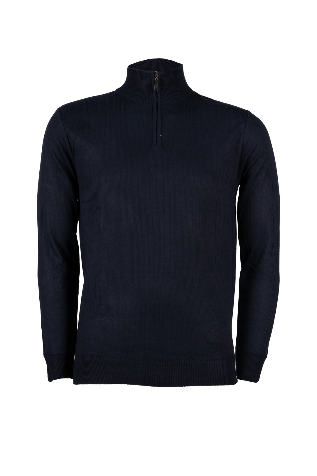 Pullover uomo collo alto con mezza zip e lavorazione a fasce