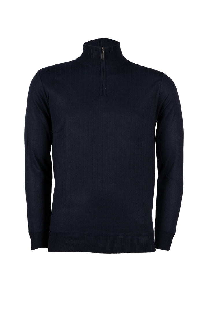 Pullover uomo collo alto con mezza zip e lavorazione a fasce