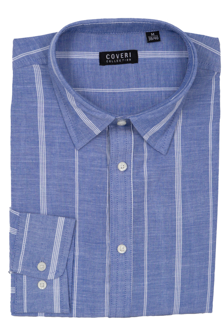 Camicia manica lunga e collo classico in cotone slub a righe