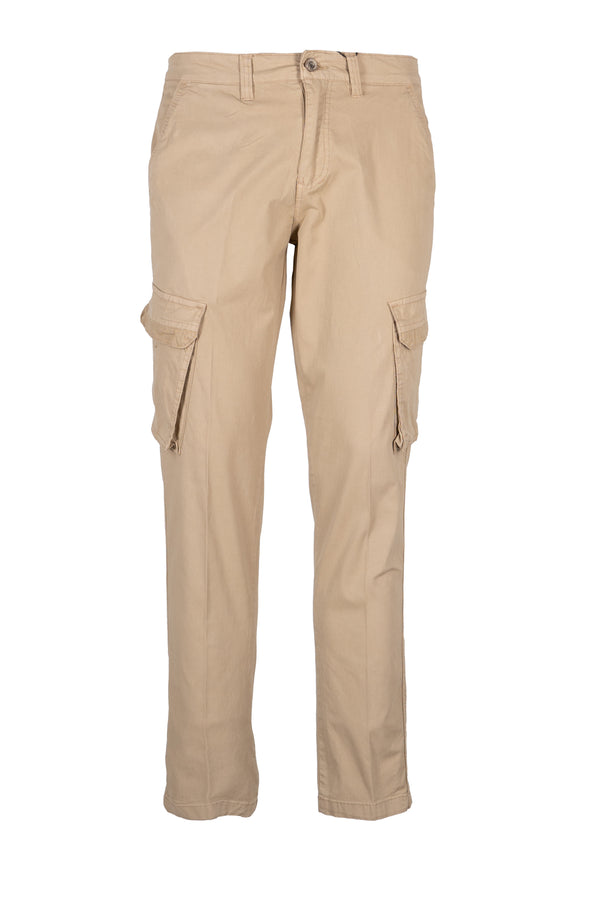 Pantalone tasca america modello cargo con lacci in twill elasticizzato colore beige