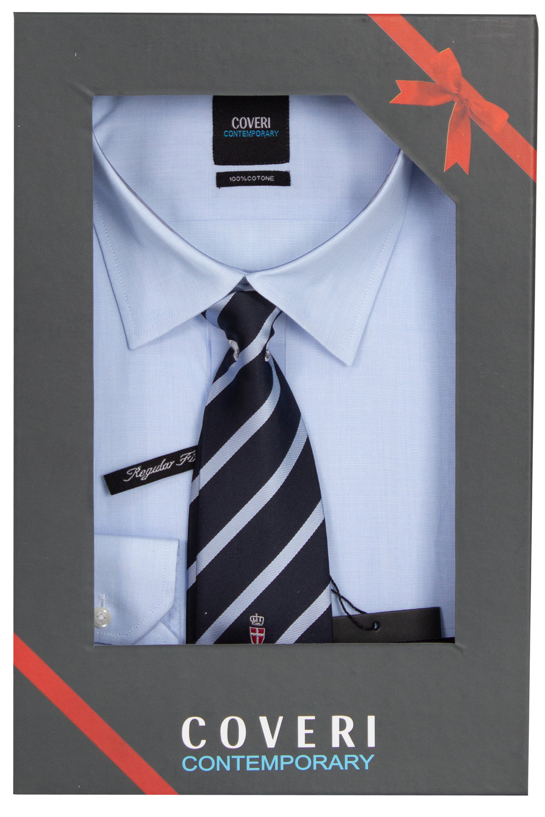 Camicia cielo collo classico con cravatta regimental in scatola regalo