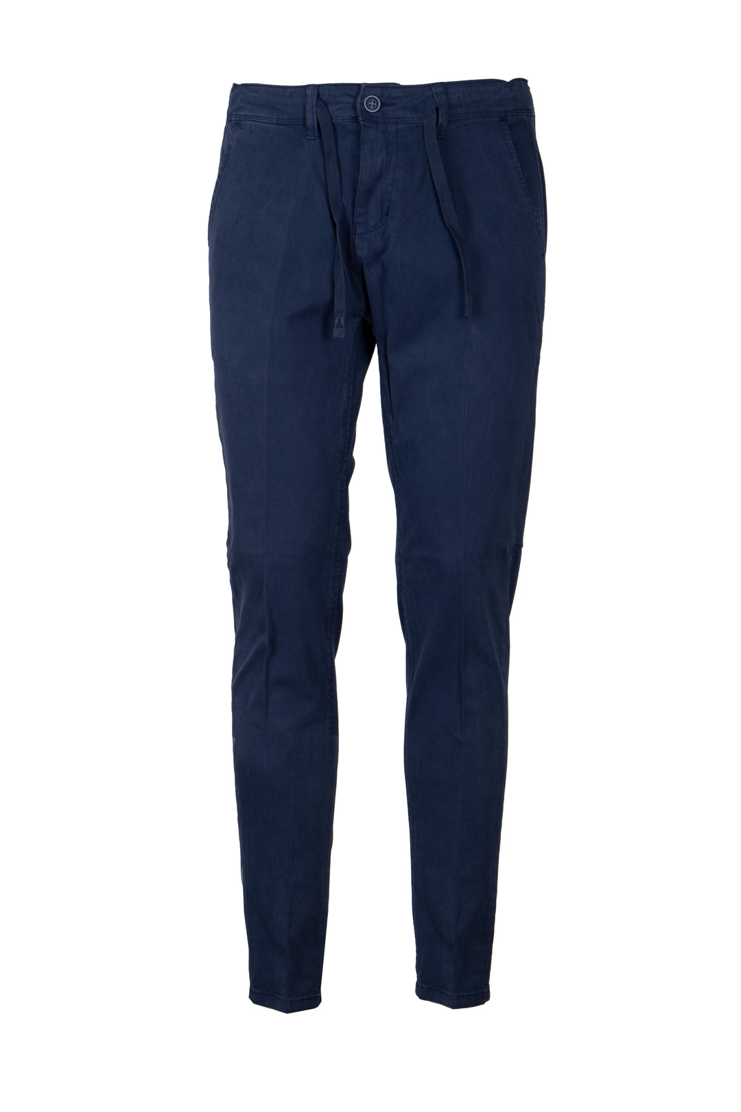 Pantalone uomo elasticizzato tinta unita con elastico in vita, coulisse e vestibilità slim fit