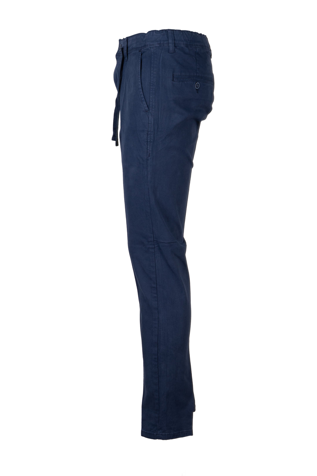 Pantalone uomo elasticizzato tinta unita con elastico in vita, coulisse e vestibilità slim fit
