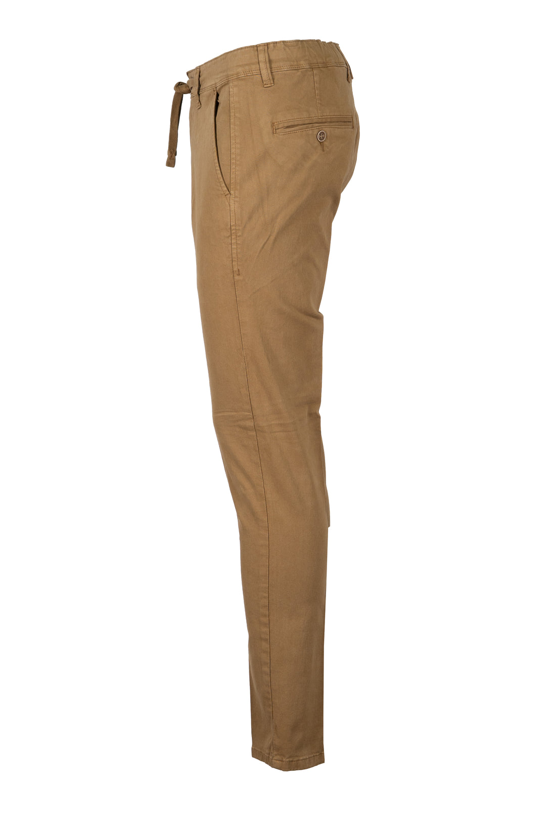Pantalone uomo elasticizzato tinta unita con elastico in vita, coulisse e vestibilità slim fit