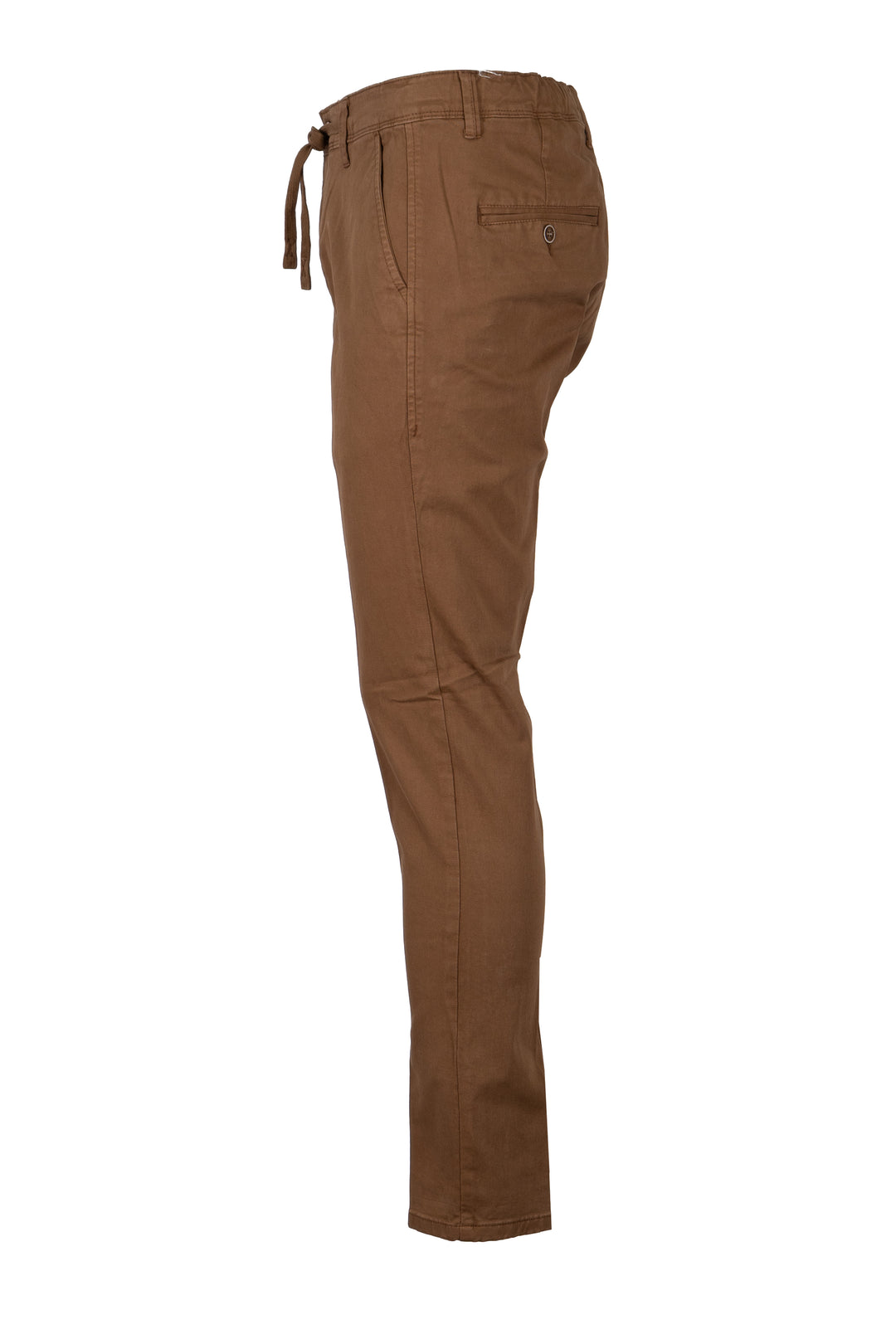 Pantalone uomo elasticizzato tinta unita con elastico in vita, coulisse e vestibilità slim fit
