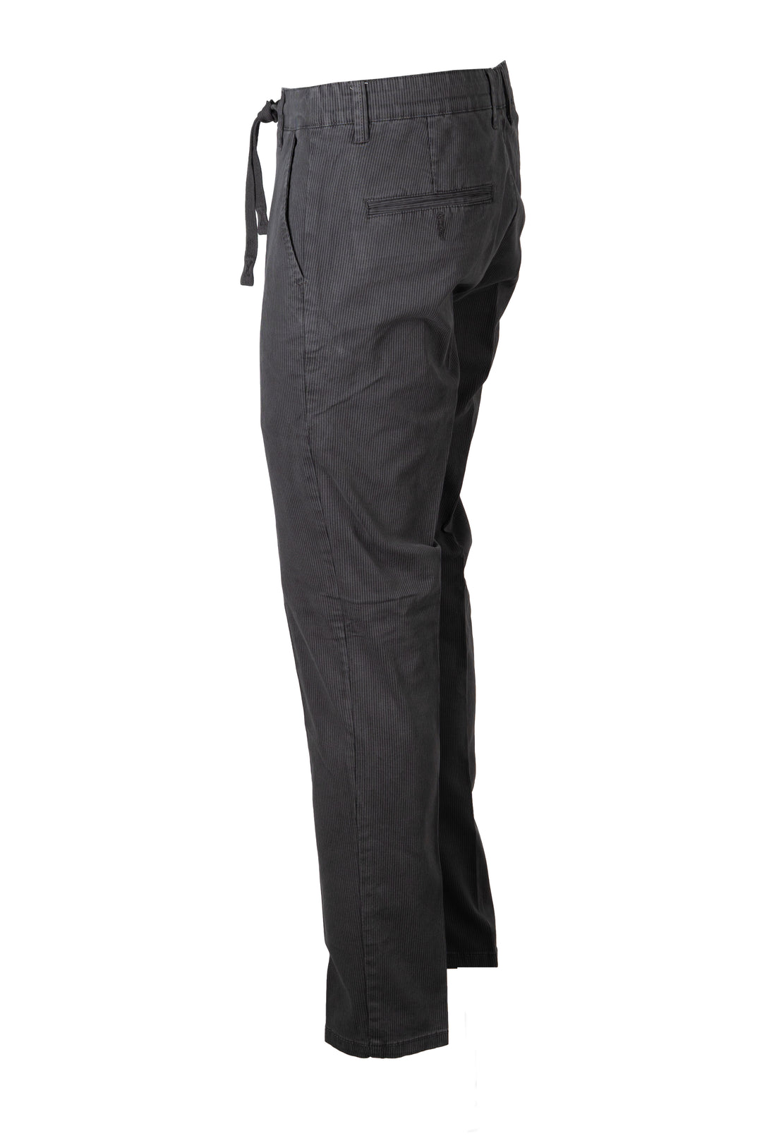 Pantalone uomo con elastico in vita e coulisse in twill microfantasia rigata con vestibilità slimfit