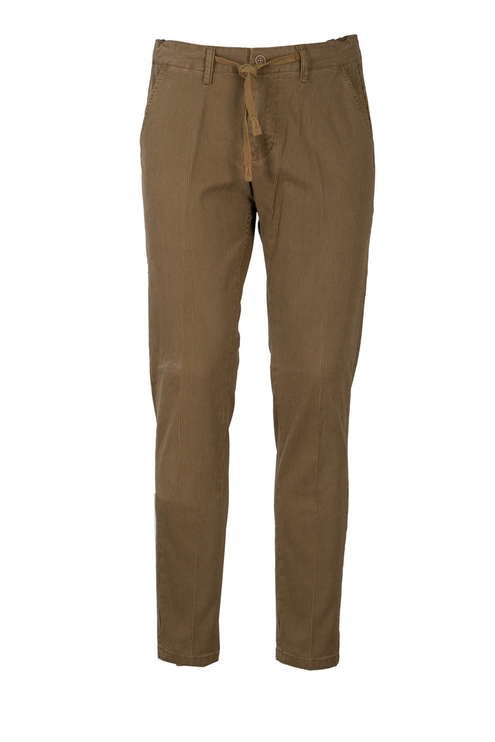 Pantalone uomo con elastico in vita e coulisse in twill microfantasia rigata con vestibilità slimfit