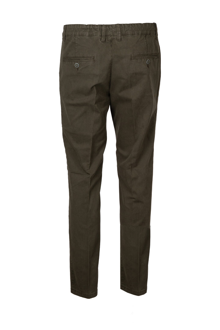 Pantalone uomo con elastico in vita e coulisse in twill microfantasia rigata con vestibilità slimfit