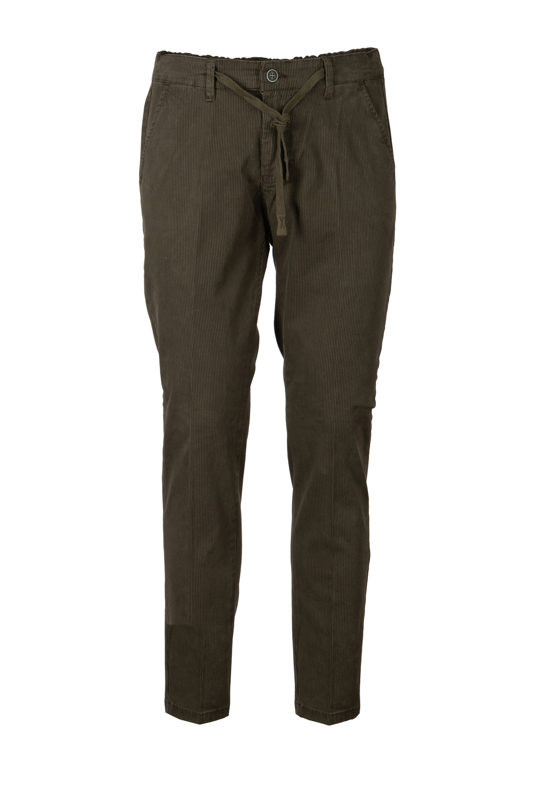 Pantalone uomo con elastico in vita e coulisse in twill microfantasia rigata con vestibilità slimfit