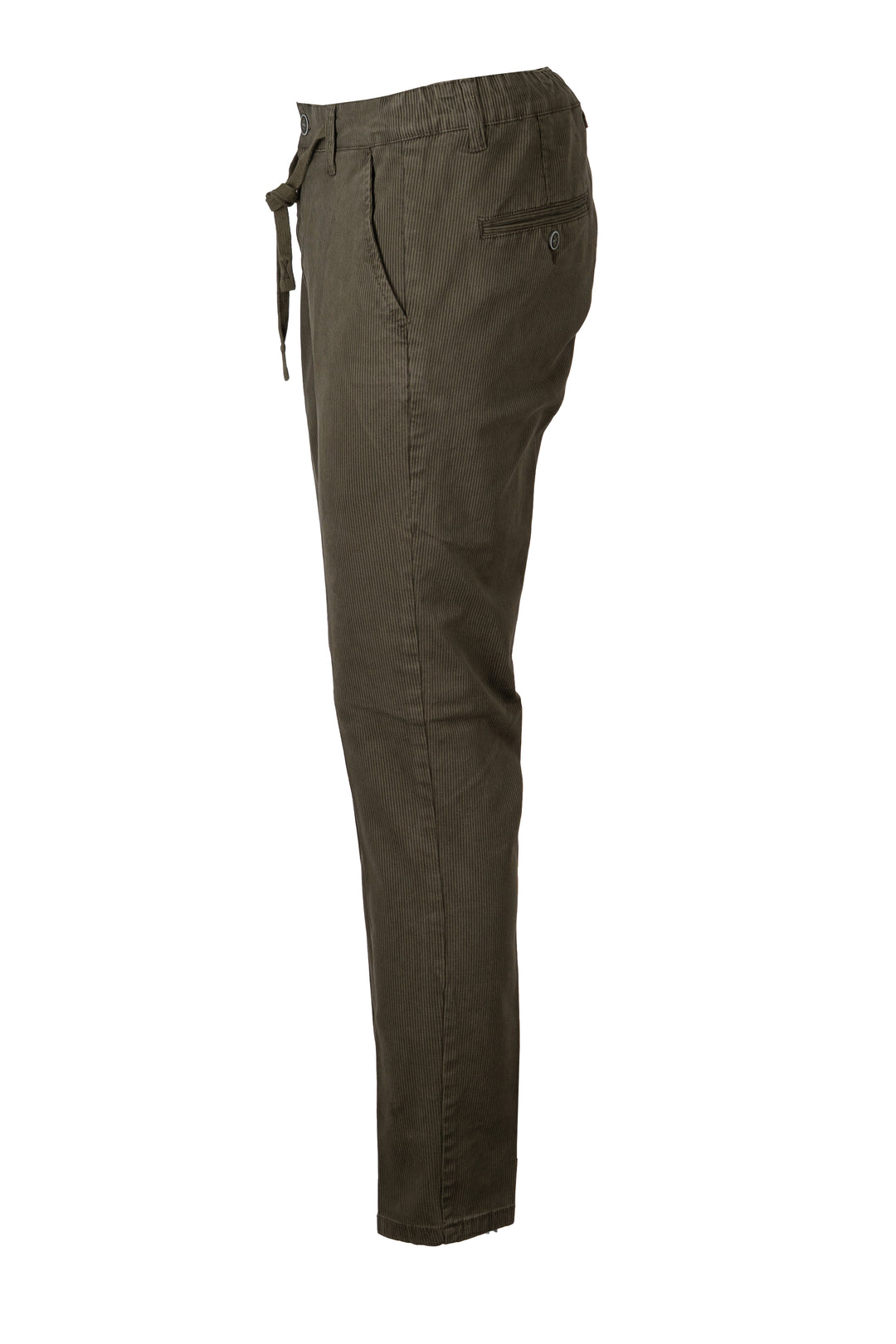 Pantalone uomo con elastico in vita e coulisse in twill microfantasia rigata con vestibilità slimfit