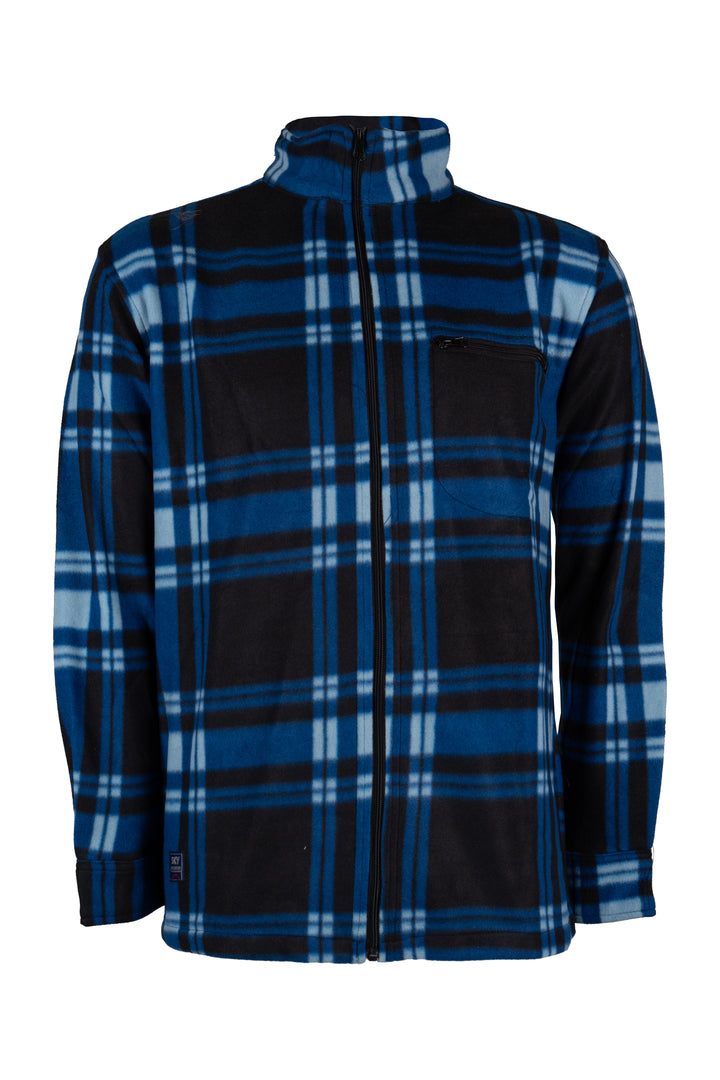 Felpa uomo full zip in pile con fantasia a quadri