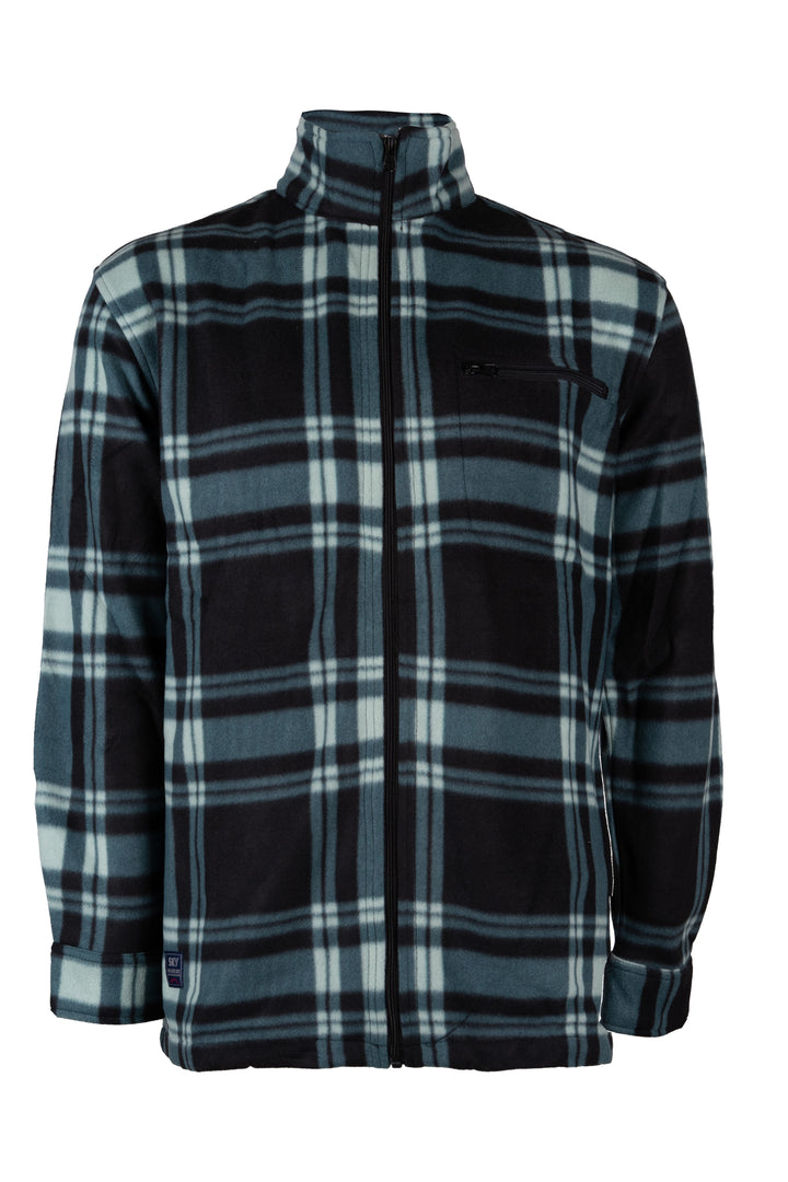 Felpa uomo full zip in pile con fantasia a quadri